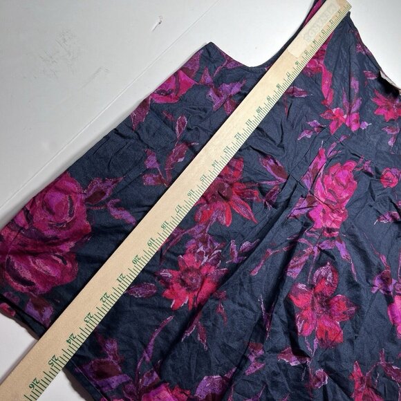 Loft Blouse Women’s Size L Blue & Pink Floral Sleeveless Swoop Neck Semi-Sheer - Picture 7 of 7